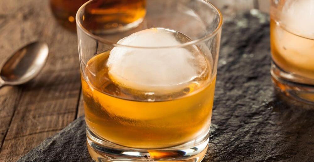 Glass of Bourbon Whiskey Over Ice